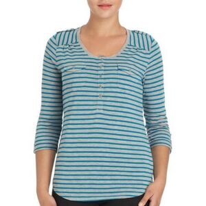 Faded Glory 3/4 Rolled Tab Sleeve Henley Stripe Top